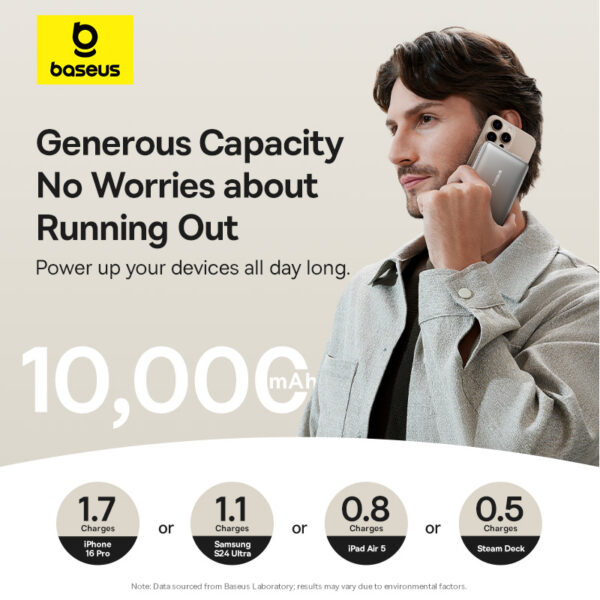 Baseus 10000mAh 45W Nomos Qi2 Kickstand Magnetic Power Bank with Built-in USB-C Cable - Image 15