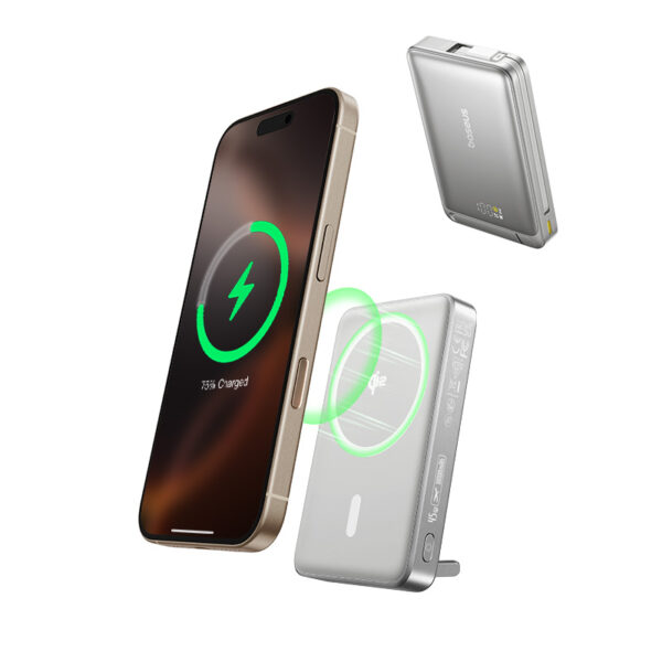 Baseus 10000mAh 45W Nomos Qi2 Kickstand Magnetic Power Bank with Built-in USB-C Cable - Image 17