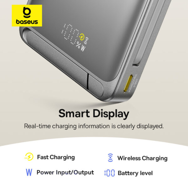 Baseus 10000mAh 45W Nomos Qi2 Kickstand Magnetic Power Bank with Built-in USB-C Cable - Image 13