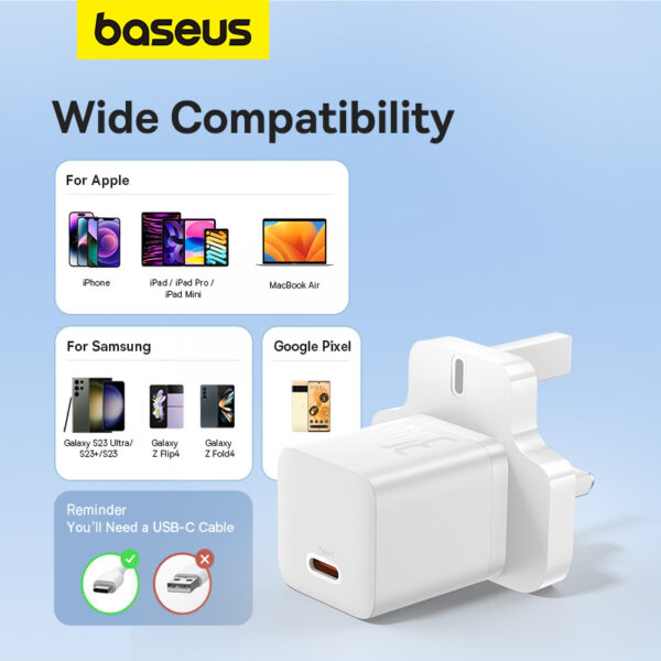 Baseus 30W USB-C GaN5 Mini Fast Charger Moon White - Image 12