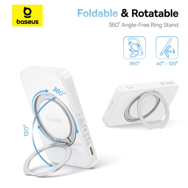 Baseus 5000mah 20W PicoGo Qi2 Magnetic Power Bank with Rotatable Stand - Image 9