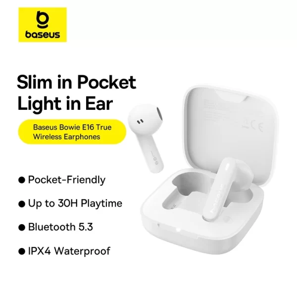 Baseus Bowie E16 True Wireless Earphones - Stellar White - A00061900223-00 Baseuscolombo