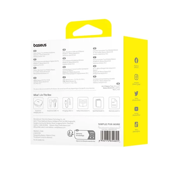 Baseus Bowie E16 True Wireless Earphones - Stellar White - A00061900223-00 Baseuscolombo