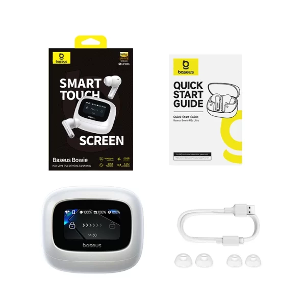 Baseus Bowie M2s Ultra True Wireless Earphones (With ANC & Touch Control Display) - Moon White - A00074101213-00 baseuscolombo