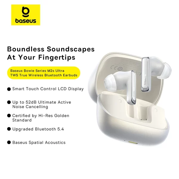 Baseus Bowie M2s Ultra True Wireless Earphones (With ANC & Touch Control Display) - Moon White - A00074101213-00 baseuscolombo