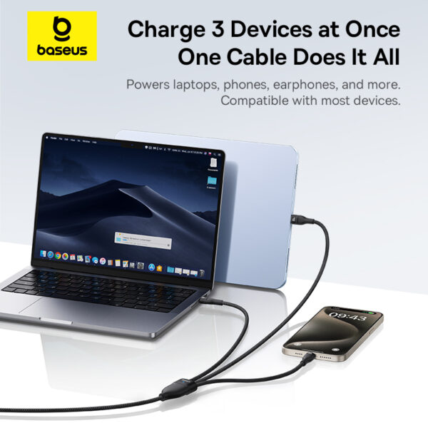 Baseus Flash Series 3 1.5Meter 100W One-for-three Type-C to C+C+C Fast Charging Cable - Image 14