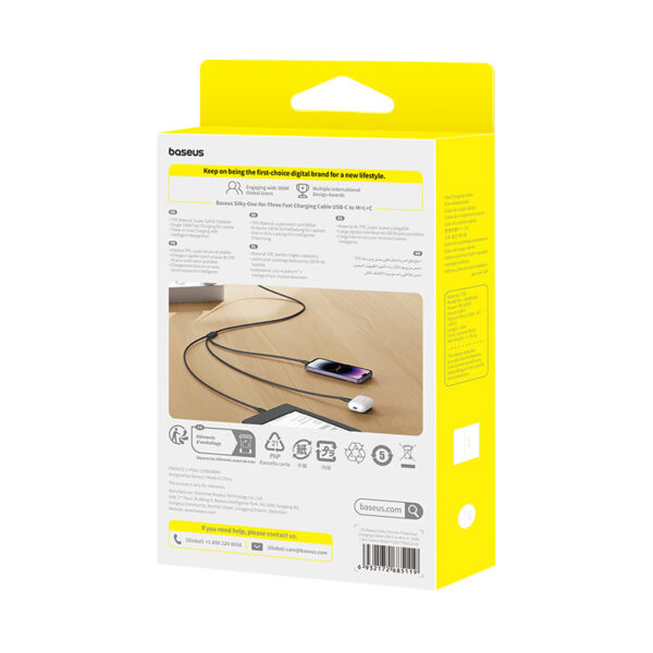 Baseus Silky One-for-Three 1.5Meter 100W Type -C to M+L+C Fast Charging Cable - Image 16