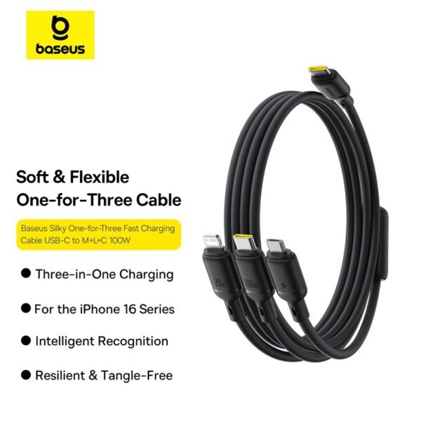 Baseus Silky One-for-Three 1.5Meter 100W Type -C to M+L+C Fast Charging Cable - Image 11