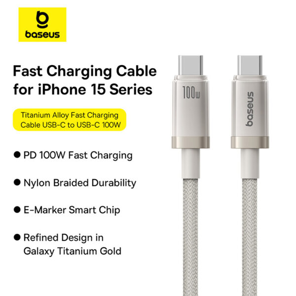 Baseus  1Meter 100W Titanium Alloy Type-C to Type-C Fast Charging Cable - Image 13