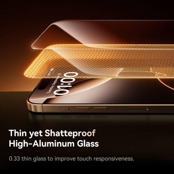 Baseus iPhone 16 Pro Crystal Full-Coverage HD Etched Tempered Glass Screen Protector - Image 9