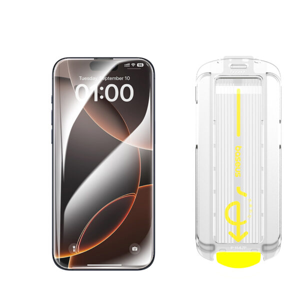 Baseus iPhone 16 Pro Crystal Full-Coverage HD Etched Tempered Glass Screen Protector - Image 2