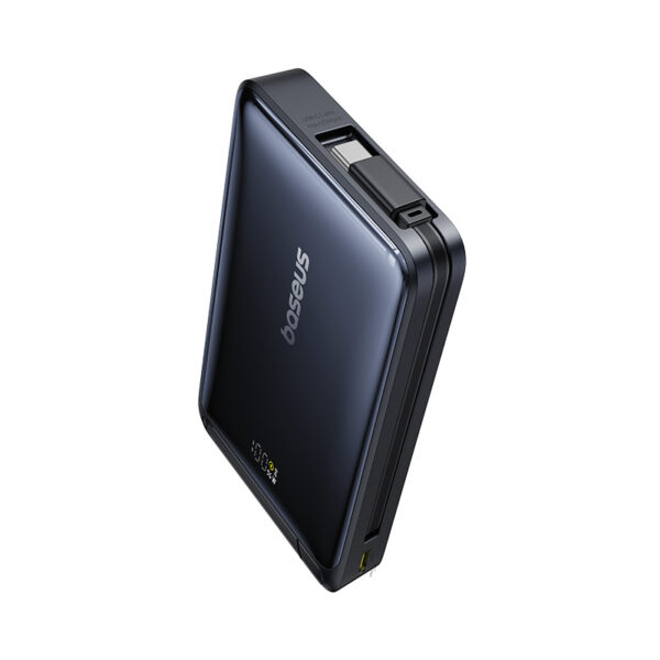 Baseus 10000mah 45W Nomos Qi2 Kickstand Magnetic Power Bank with Built-in USB-C Cable - Image 4