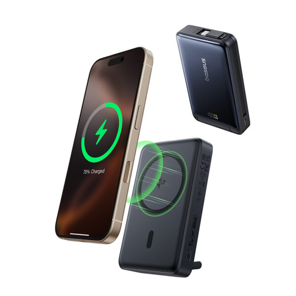 Baseus 10000mah 45W Nomos Qi2 Kickstand Magnetic Power Bank with Built-in USB-C Cable - Image 6