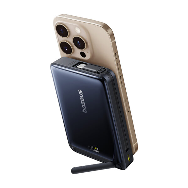Baseus 10000mah 45W Nomos Qi2 Kickstand Magnetic Power Bank with Built-in USB-C Cable - Image 5