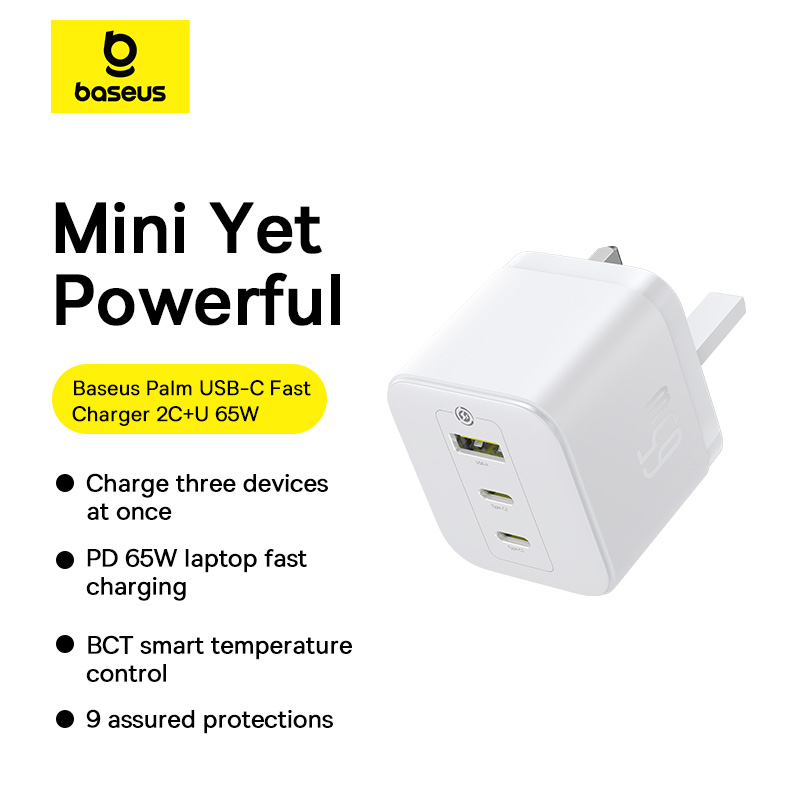 Baseus Palm Fast Charger 2C+U 65W UK Moon White - Image 8