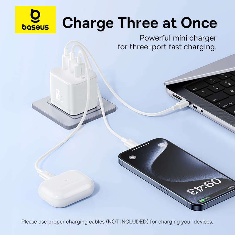 Baseus Palm Fast Charger 2C+U 65W UK Moon White - Image 9