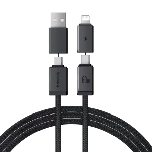 Baseus 1 Meter 60W Versatile Two-for-Two Fast Charging Cable with U+C to C+L Converter - Cosmic Black