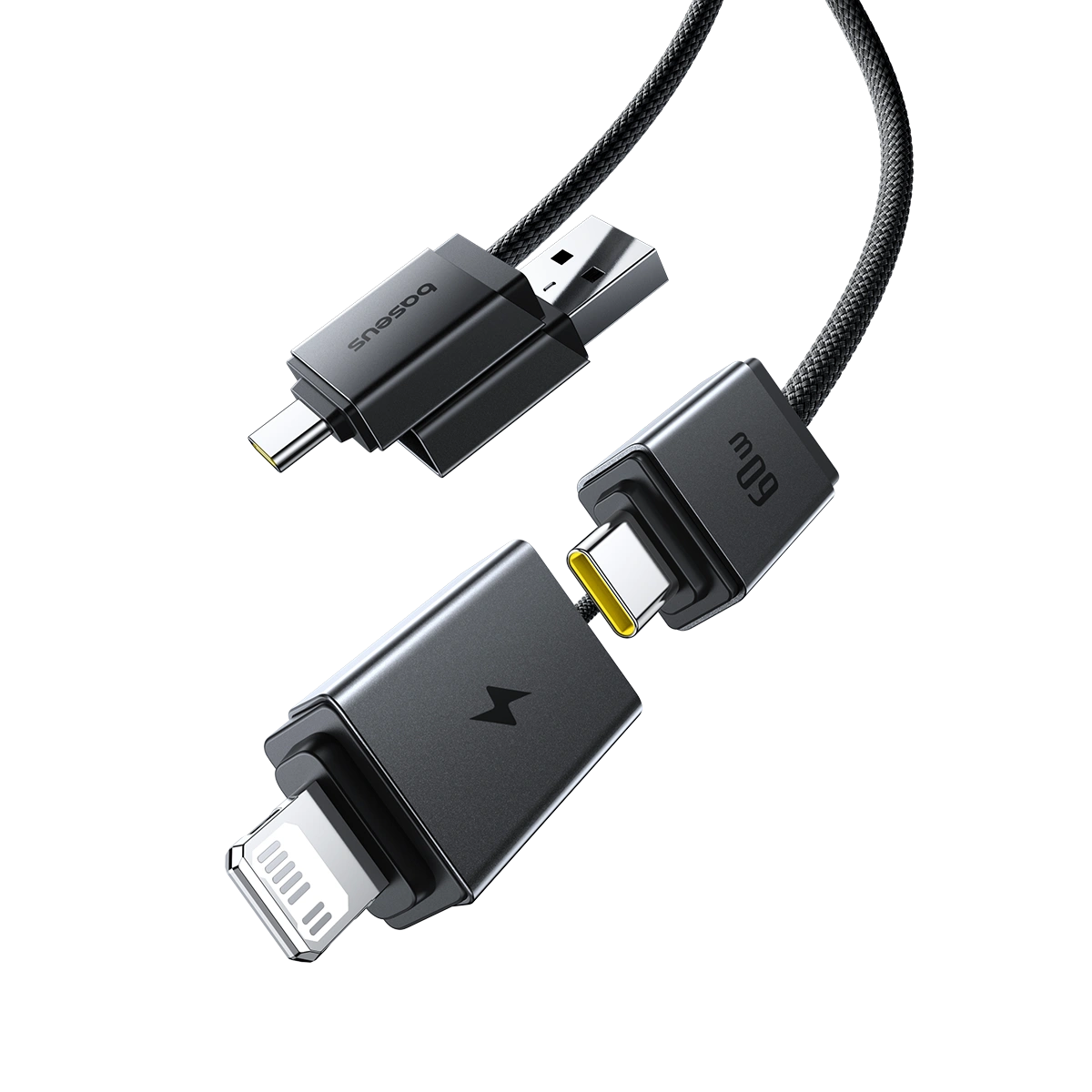 Baseus 1 Meter 60W Versatile Two-for-Two Fast Charging Cable with U+C to C+L Converter - Cosmic Black - Image 13