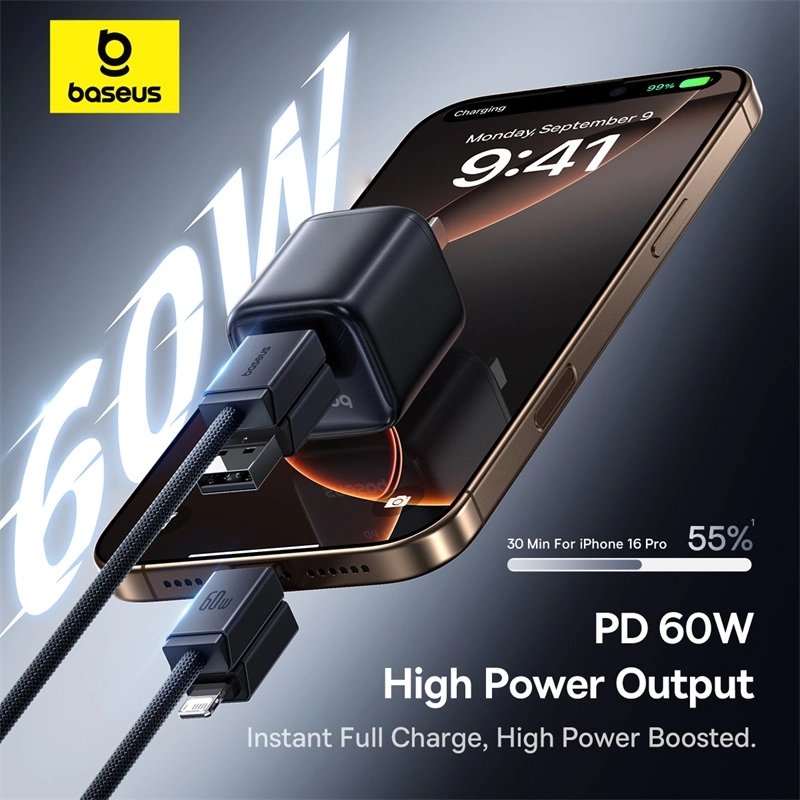 Baseus 1 Meter 60W Versatile Two-for-Two Fast Charging Cable with U+C to C+L Converter - Cosmic Black - Image 7