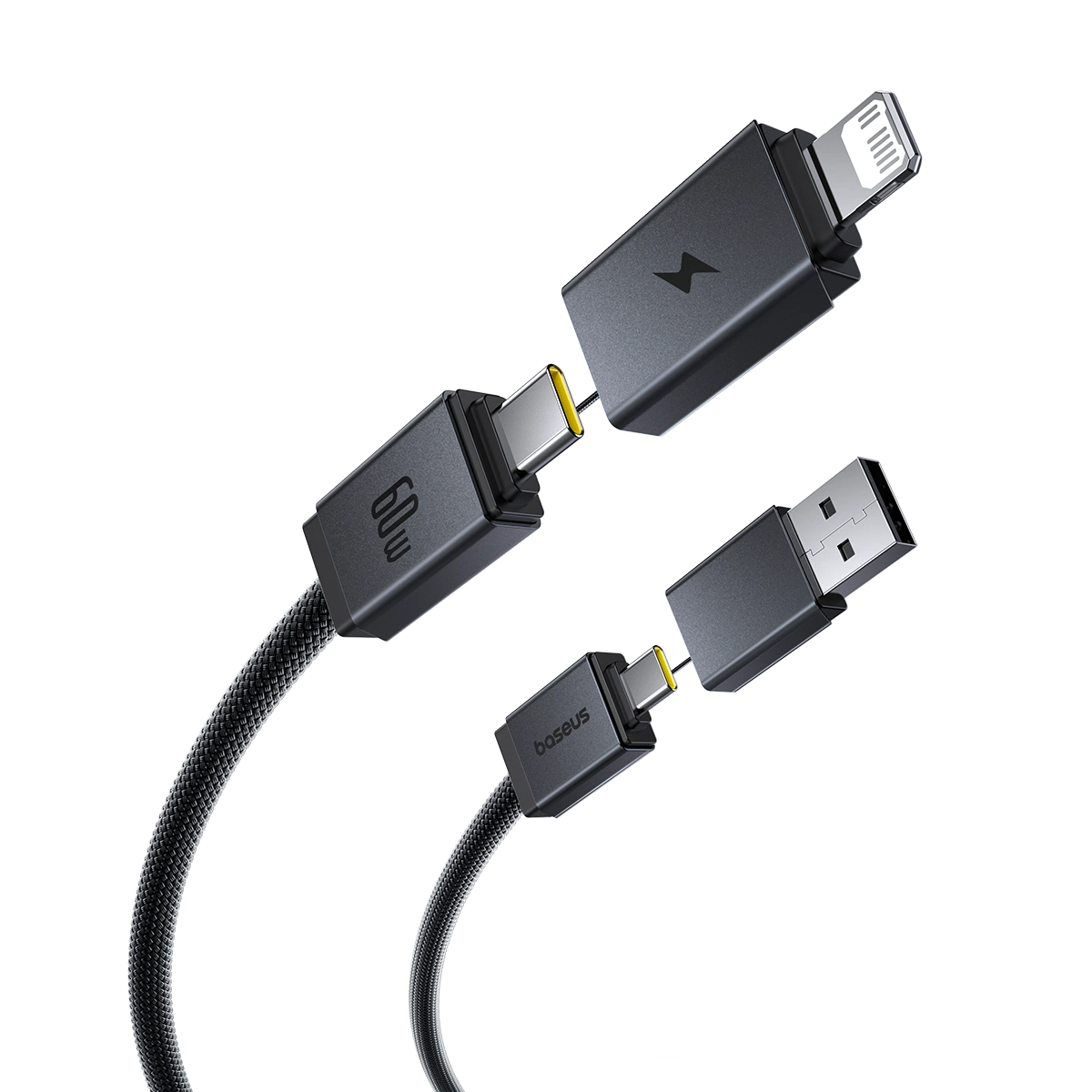 Baseus 1 Meter 60W Versatile Two-for-Two Fast Charging Cable with U+C to C+L Converter - Cosmic Black - Image 11
