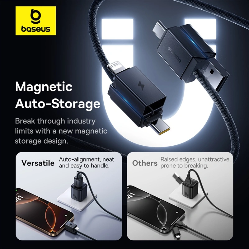 Baseus 1 Meter 60W Versatile Two-for-Two Fast Charging Cable with U+C to C+L Converter - Cosmic Black - Image 6