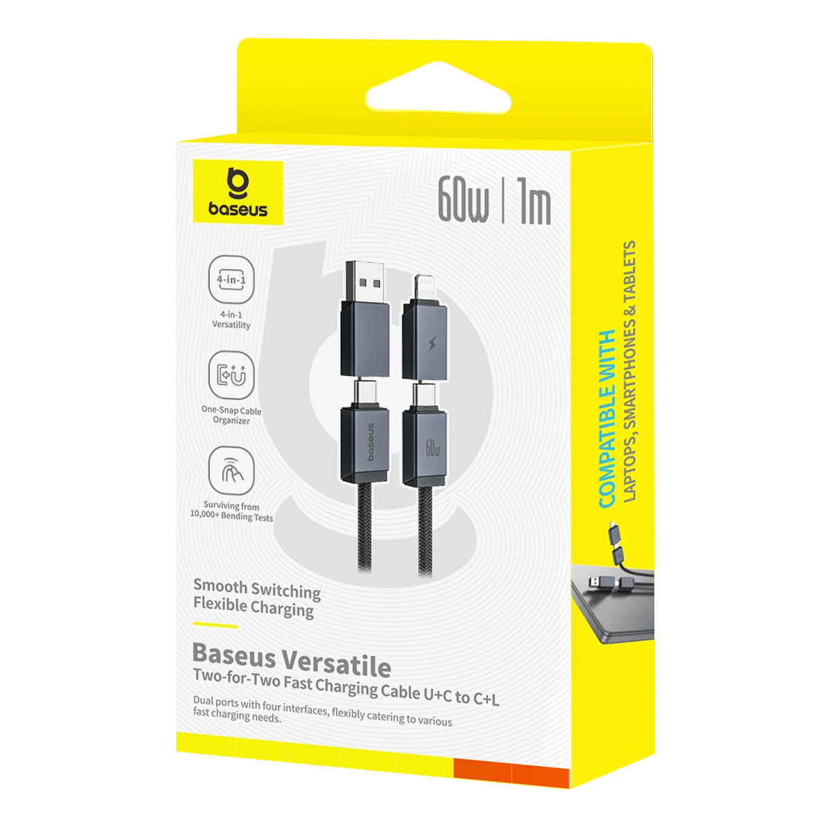 Baseus 1 Meter 60W Versatile Two-for-Two Fast Charging Cable with U+C to C+L Converter - Cosmic Black - Image 14