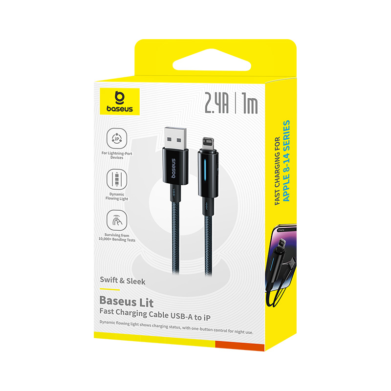 Baseus 1 Meter Lit Button-Control USB to Lightning 2.4A Fast Charging Data Cable – Cosmic Black - Image 16