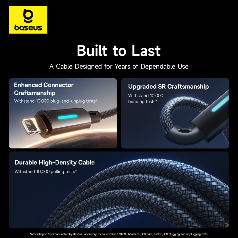 Baseus 1 Meter Lit Button-Control USB to Lightning 2.4A Fast Charging Data Cable – Cosmic Black - Image 3