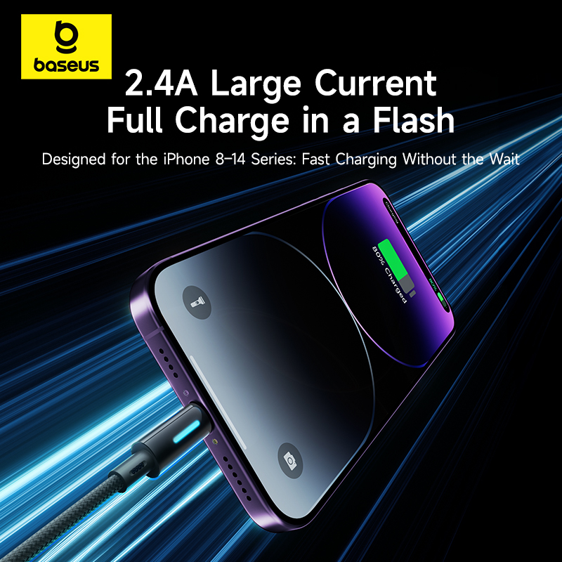 Baseus 1 Meter Lit Button-Control USB to Lightning 2.4A Fast Charging Data Cable – Cosmic Black - Image 4