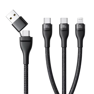 Baseus 1.5Meter Flash Series 3 Two-for-three U+C to C+C+L 100W Fast Charging Cable -  Cluster Black - P10377501111-00