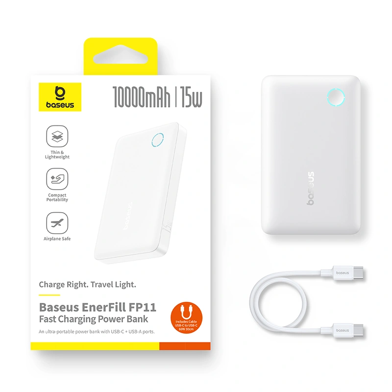 Baseus 10000mAh 15W EnerFill FP11 Fast-Charging Power Bank – (Moon White) - Image 18