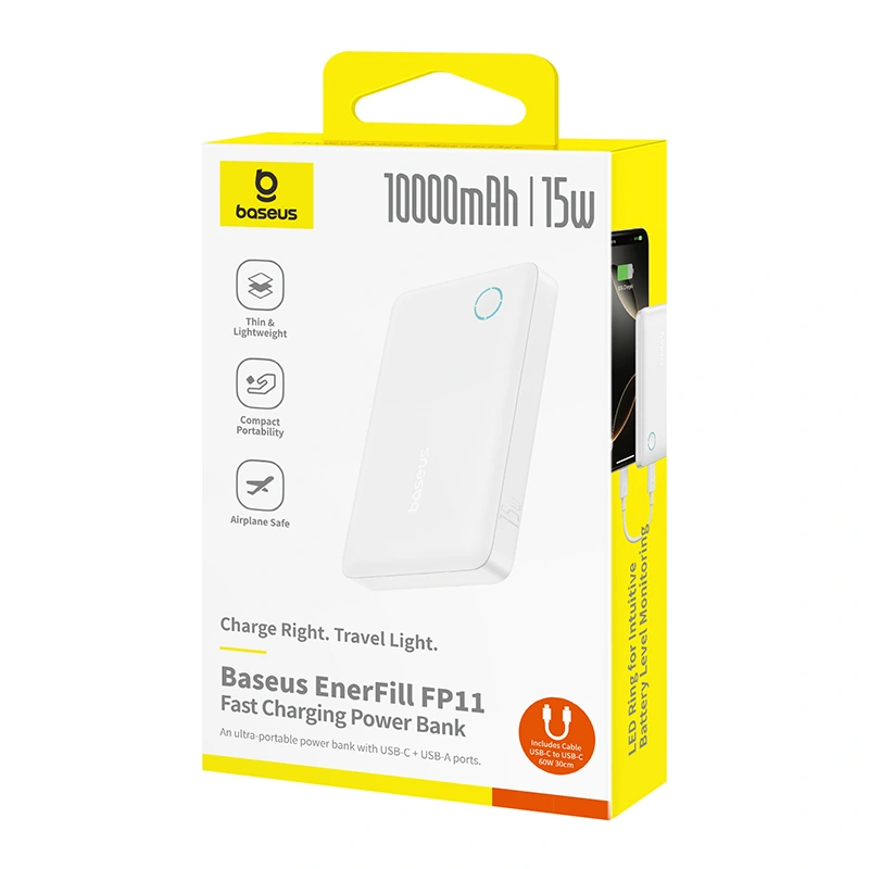 Baseus 10000mAh 15W EnerFill FP11 Fast-Charging Power Bank – (Moon White) - Image 16