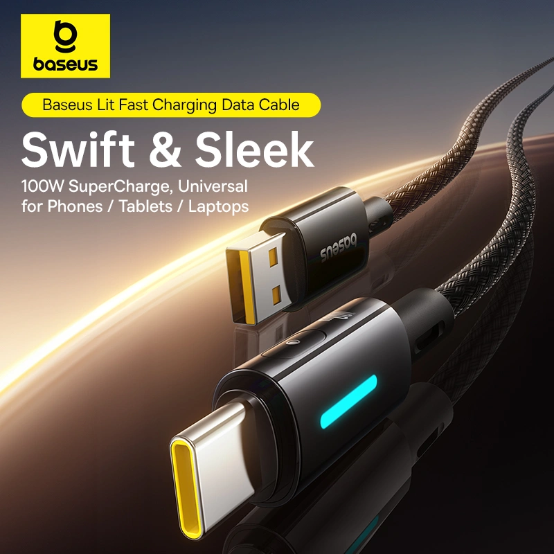Baseus 1Meter Lit Button-Control USB to Type-C 100W Fast Charging Data Cable – Cosmic Black - Image 7