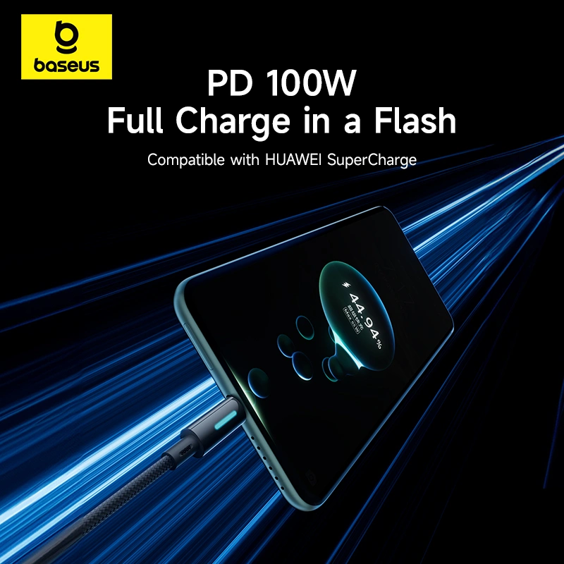 Baseus 1Meter Lit Button-Control USB to Type-C 100W Fast Charging Data Cable – Cosmic Black - Image 6