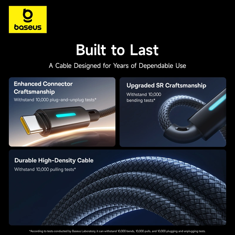 Baseus 1Meter Lit Button-Control USB to Type-C 100W Fast Charging Data Cable – Cosmic Black - Image 3