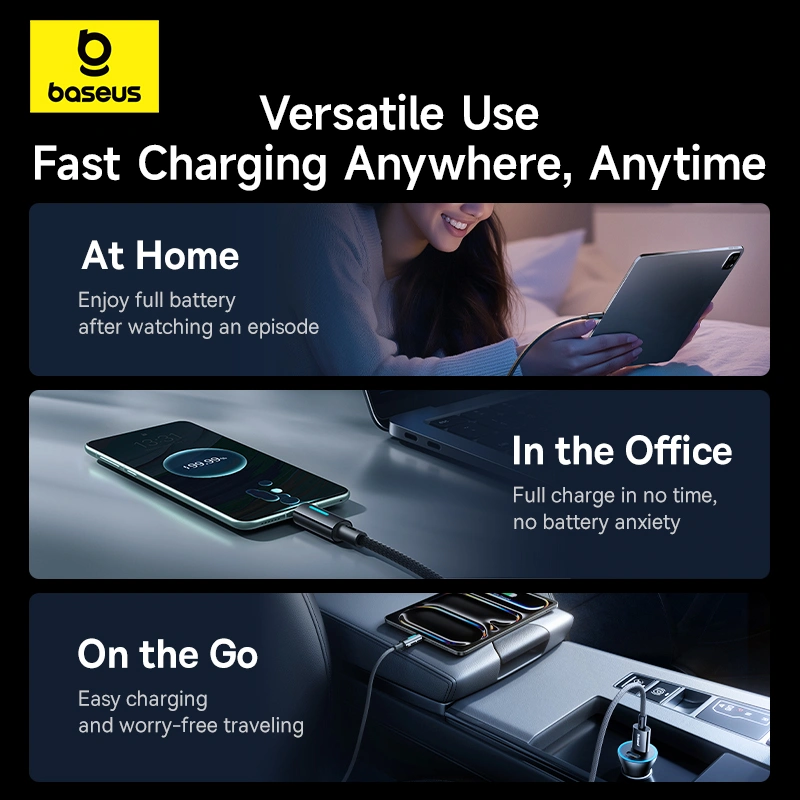 Baseus 1Meter Lit Button-Control USB to Type-C 100W Fast Charging Data Cable – Cosmic Black - Image 2