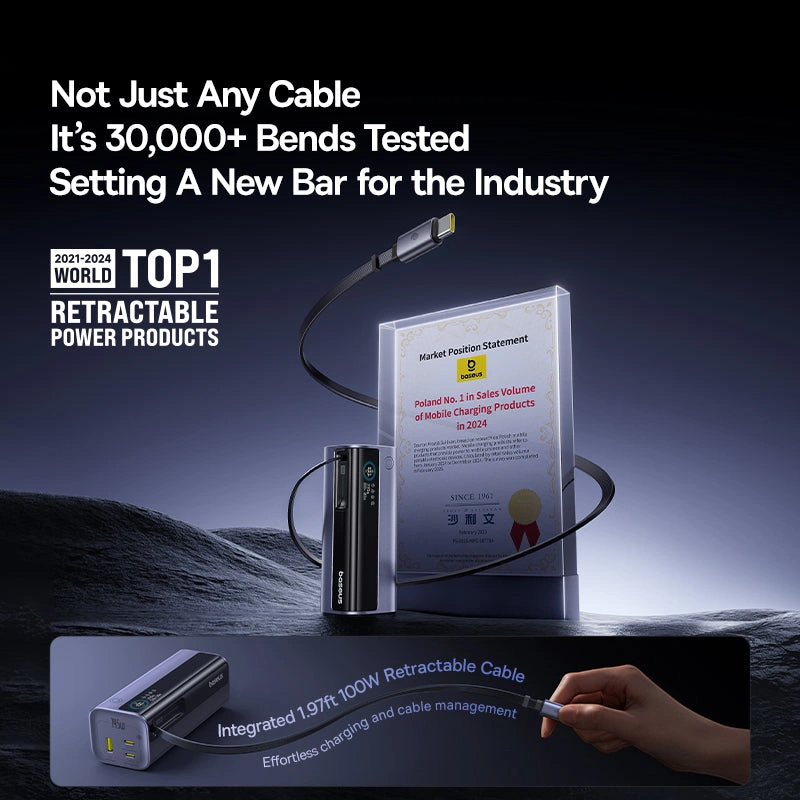 Baseus 20000mAh 145W EnerGeek GR11 Power Bank with Retractable Cable - Space Grey - Image 7