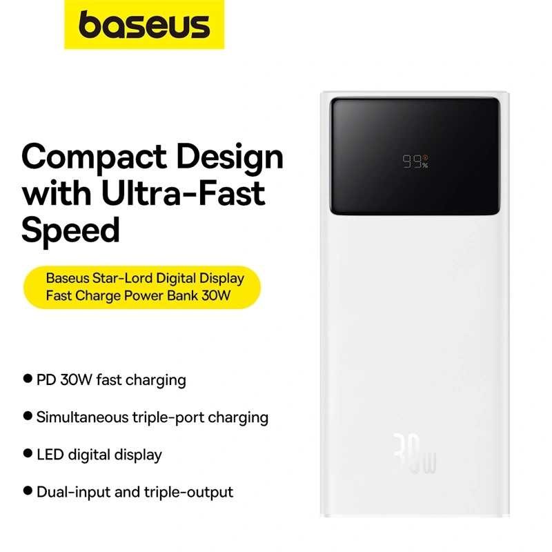 Baseus 30000 mAh 30W Star-Lord Digital Display Fast Charging Power Bank – Moon White - Image 2