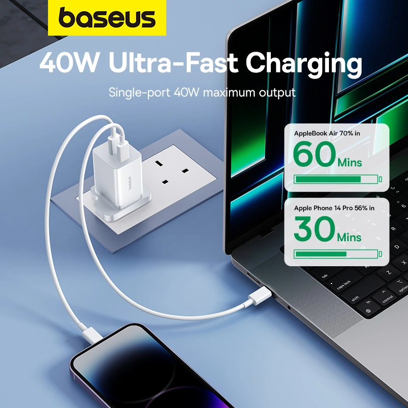 Baseus 40W GaN5 Pro Dual Type-C Fast Charger UK Plug - Moon White - Image 5