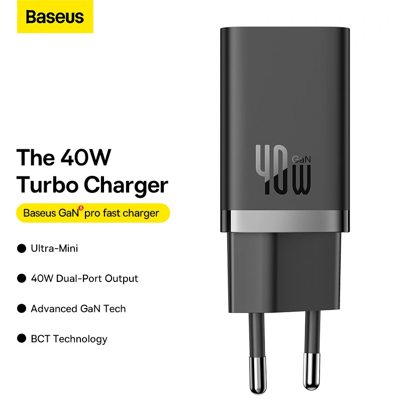 Baseus 40W GaN5 Pro Fast Charger Type-C + Type-C EU (Black) - Image 2