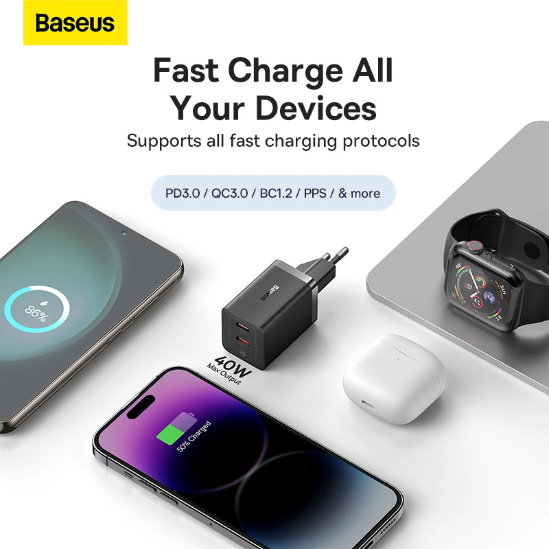 Baseus 40W GaN5 Pro Fast Charger Type-C + Type-C EU (Black) - Image 9