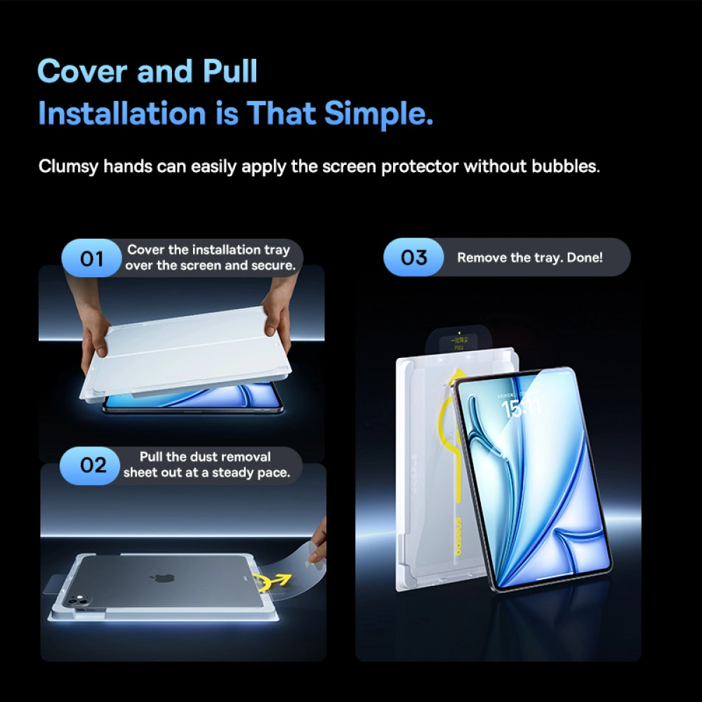 Baseus iPad Pro (2024) 13" Crystalline HD Tempered Glass Screen Protector - Clear - Image 8