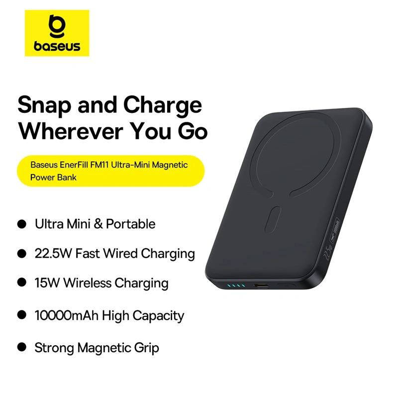 Baseus 10000mAh 22.5W EnerFill FM11 Ultra-Mini Magnetic Power Bank – Cosmic Black - Image 2