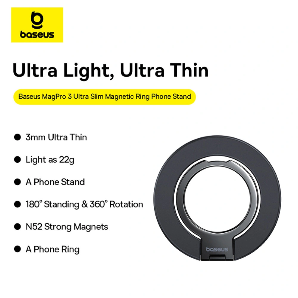 Baseus MagPro 3 Ultra Slim Magnetic Ring Phone Stand – Cosmic Black - Image 2
