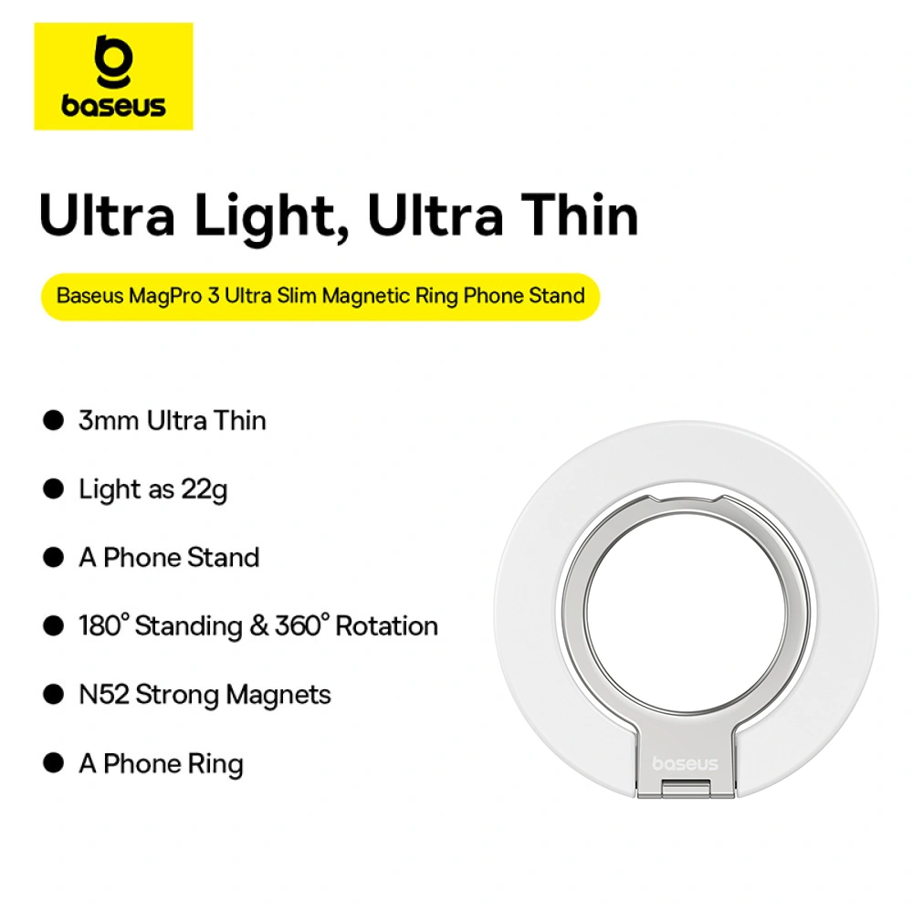 Baseus MagPro 3 Ultra Slim Magnetic Ring Phone Stand – Starlight Off-White - Image 2