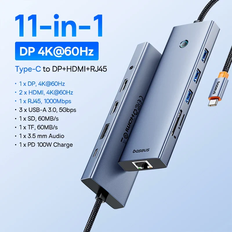 Baseus UltraJoy Series 11‑Port HUB Docking Station – Space Grey - Image 2