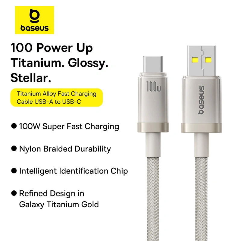 Baseus 2 Meter 100W Titanium Alloy Fast Charging Cable USB to Type-C Galaxy Titanium Gold - Image 2