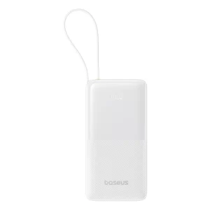 Baseus 20000mAh 20W Bipow 2 Digital Display Power Bank with Built-in Type-C Cable – Moon White