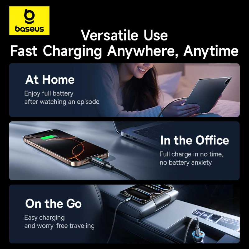 Baseus 1meter 100W Lit Button-Control Type-C to Type-C Fast Charging Data Cable Cosmic Black - P10379000121-00 - Image 3