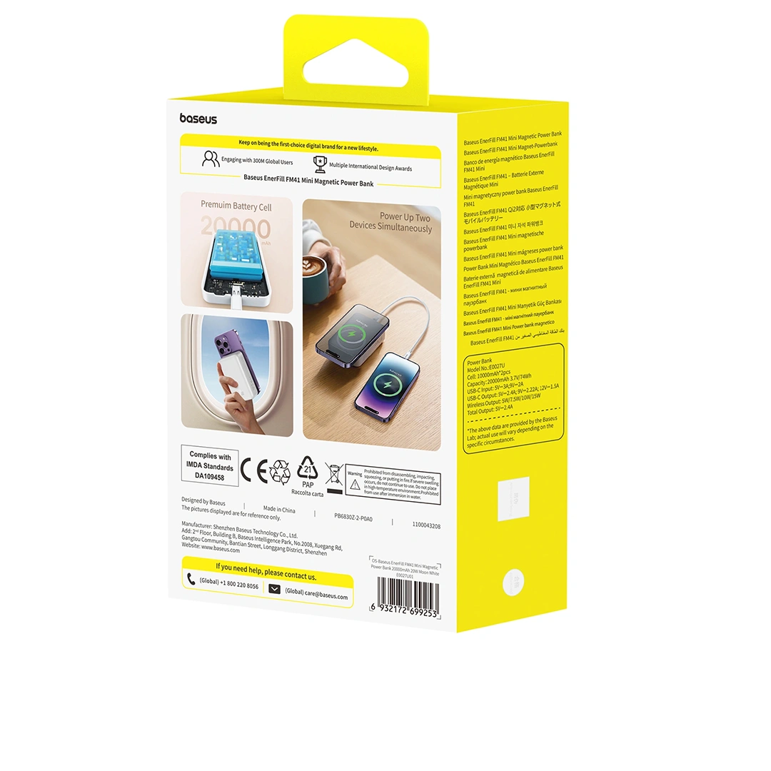 Baseus 20000mAh 20W EnerFill FM41 Mini Magnetic Power Bank Moon White - E0027U01 - 1 Year Warranty - Image 13